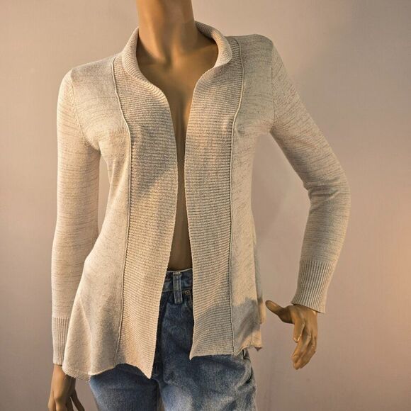 Esprit Womens Cardigan Sz S Cream Lurex Metallic Gold Striped V-Neck Open Front - Picture 8 of 10